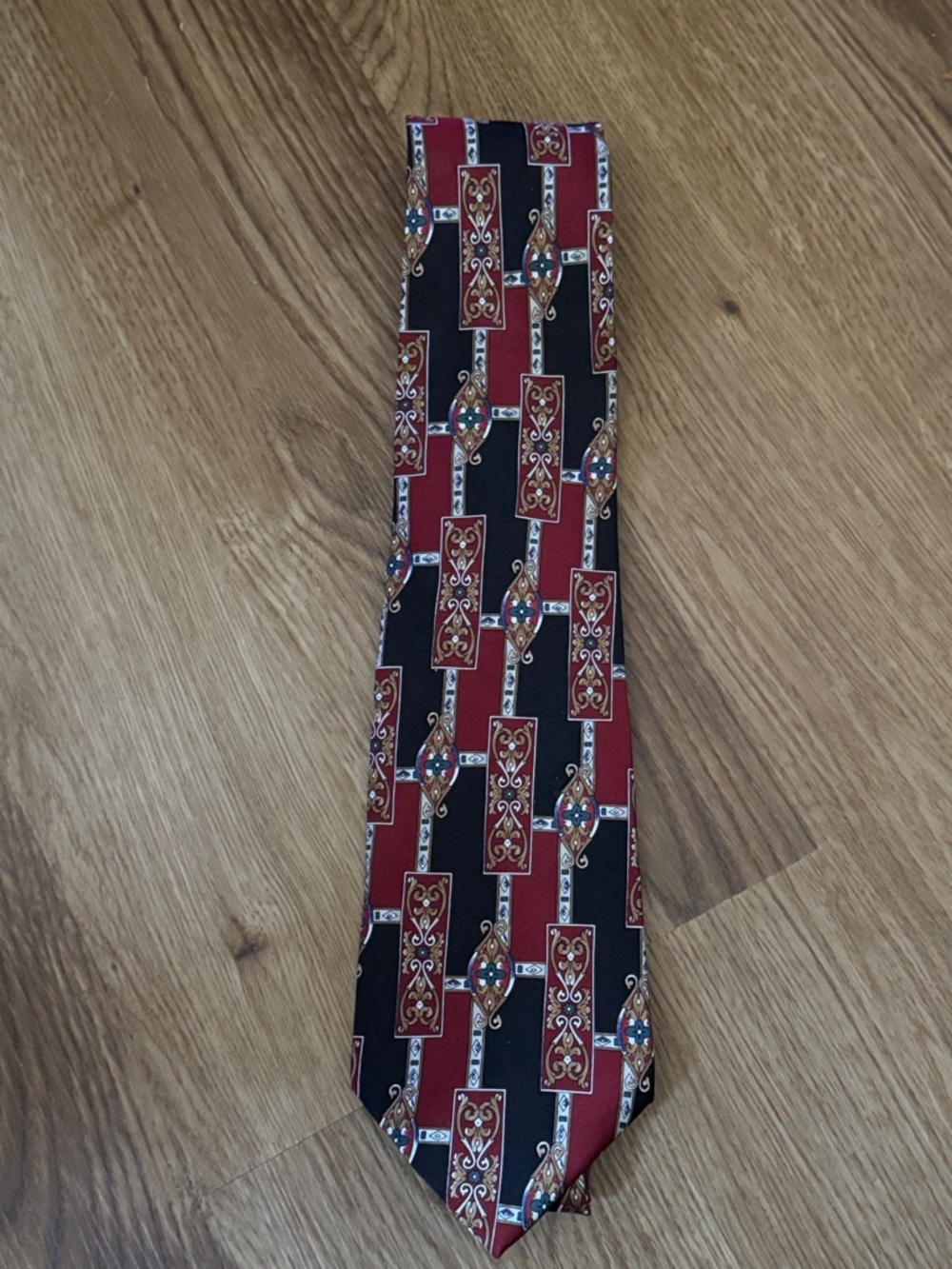 Bugatti Red and Black Geometric Paisley Silk Tie Vintage